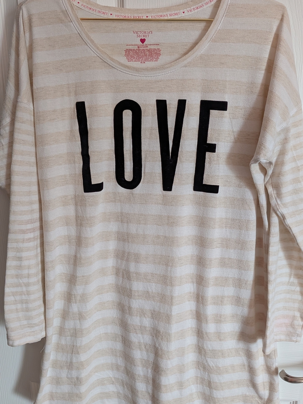 Victoria's Secret Cream & White Striped 'LOVE' Sleep Shirt